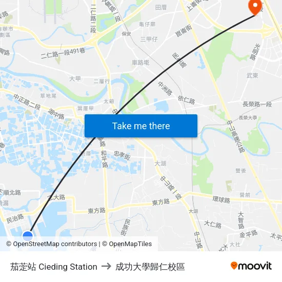 茄萣站 Cieding Station to 成功大學歸仁校區 map