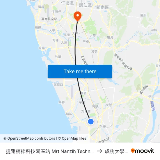 捷運楠梓科技園區站 Mrt Nanzih Technology Industrial Park Station to 成功大學歸仁校區 map