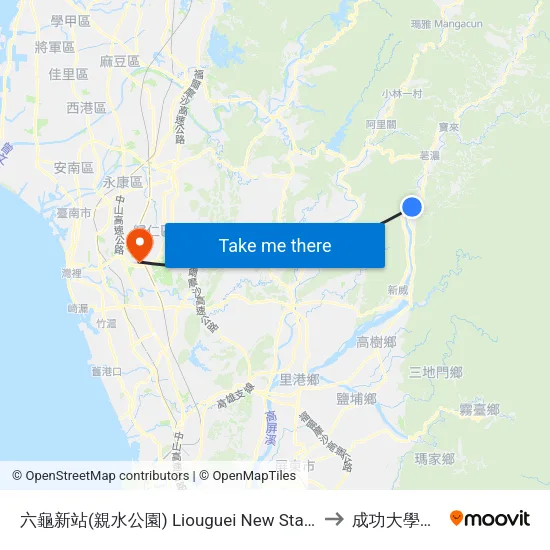 六龜新站(親水公園) Liouguei New Station(Hydrophilic Park) to 成功大學歸仁校區 map