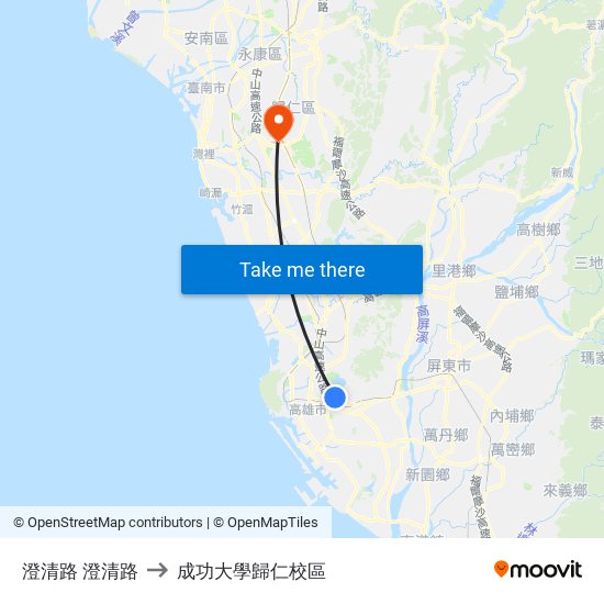 澄清路 澄清路 to 成功大學歸仁校區 map