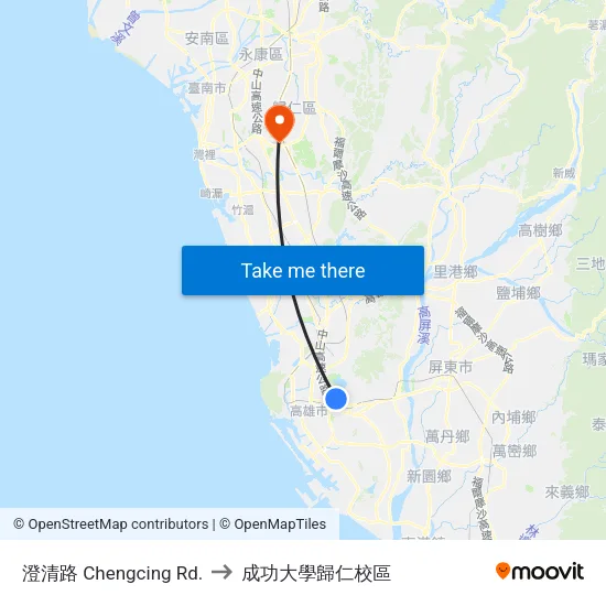 澄清路 Chengcing Rd. to 成功大學歸仁校區 map
