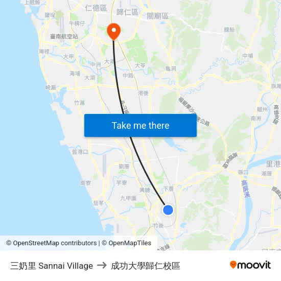 三奶里 Sannai Village to 成功大學歸仁校區 map