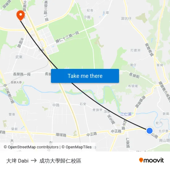 大埤 Dabi to 成功大學歸仁校區 map