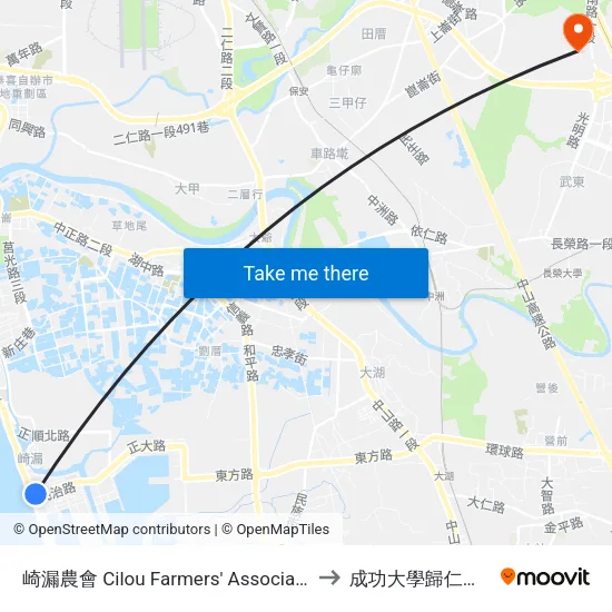 崎漏農會 Cilou Farmers' Association to 成功大學歸仁校區 map