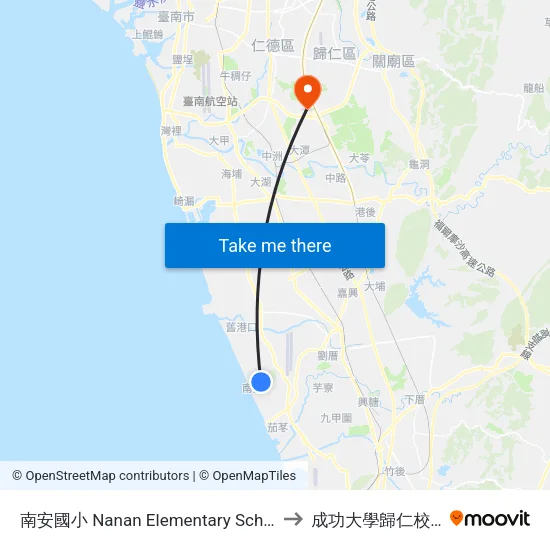 南安國小 Nanan Elementary School to 成功大學歸仁校區 map