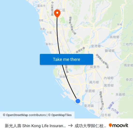 新光人壽 Shin Kong Life Insurance to 成功大學歸仁校區 map