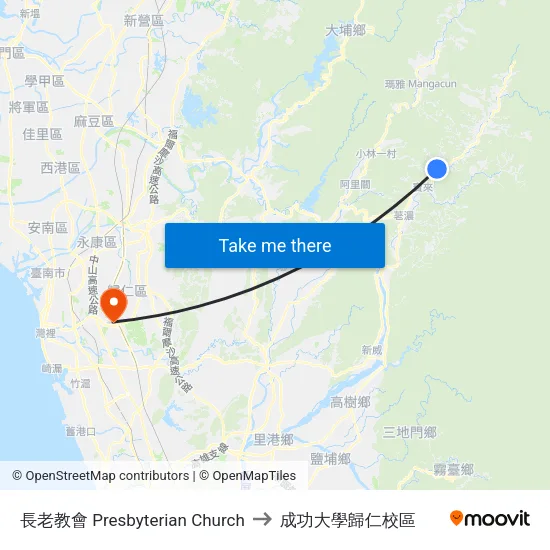 長老教會 Presbyterian Church to 成功大學歸仁校區 map