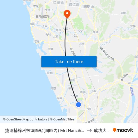 捷運楠梓科技園區站(園區內) Mrt Nanzih Technology Industrial Park (Industrial Park) to 成功大學歸仁校區 map