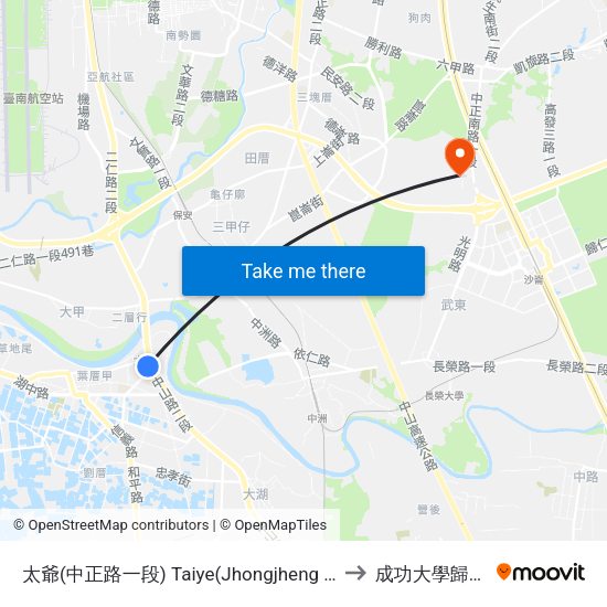 太爺(中正路一段) Taiye(Jhongjheng Rd. Section 1) to 成功大學歸仁校區 map