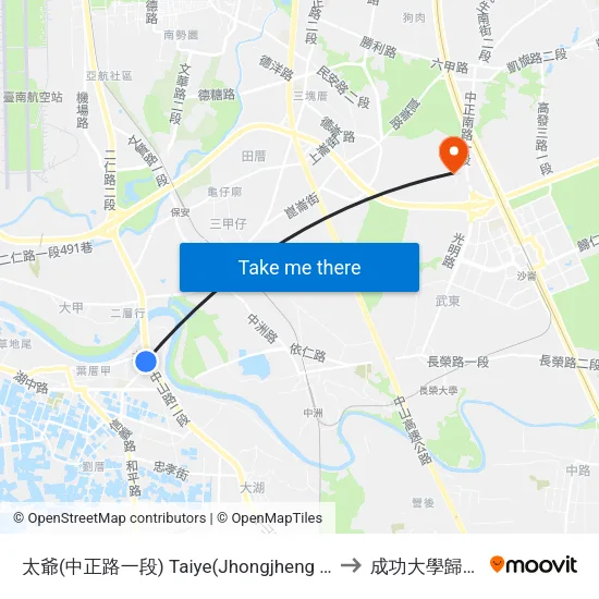 太爺(中正路一段) Taiye(Jhongjheng Rd. Section 1) to 成功大學歸仁校區 map