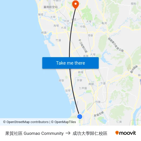 果貿社區 Guomao Community to 成功大學歸仁校區 map