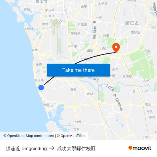 頂茄萣 Dingcieding to 成功大學歸仁校區 map
