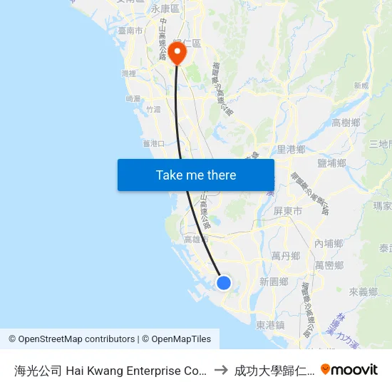 海光公司 Hai Kwang Enterprise Corporation to 成功大學歸仁校區 map