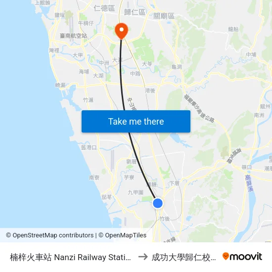 楠梓火車站 Nanzi Railway Station to 成功大學歸仁校區 map