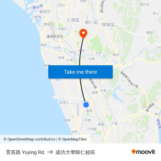 育英路 Yuying Rd. to 成功大學歸仁校區 map