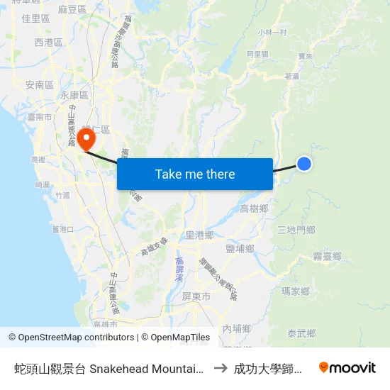 蛇頭山觀景台 Snakehead Mountain Lookout to 成功大學歸仁校區 map