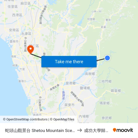 蛇頭山觀景台 Shetou Mountain Scenic Lookout to 成功大學歸仁校區 map