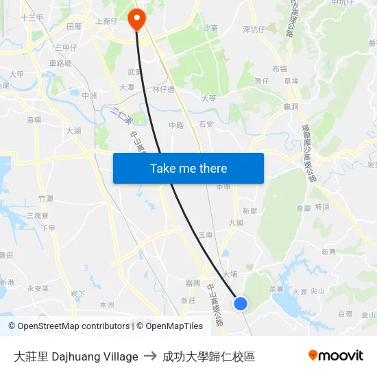 大莊里 Dajhuang Village to 成功大學歸仁校區 map