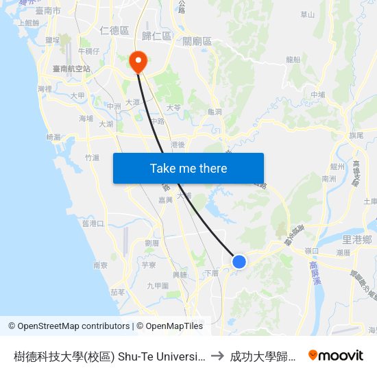 樹德科技大學(校區) Shu-Te University(Campus) to 成功大學歸仁校區 map