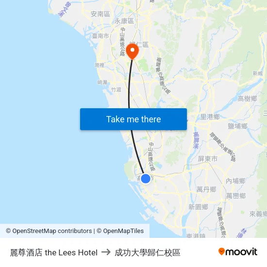 麗尊酒店 the Lees Hotel to 成功大學歸仁校區 map