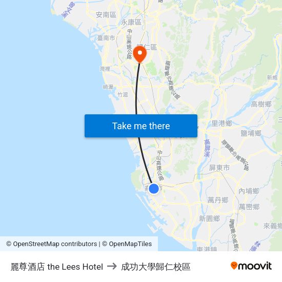 麗尊酒店 the Lees Hotel to 成功大學歸仁校區 map