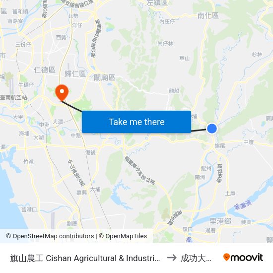旗山農工 Cishan Agricultural & Industrial Vocational Senior High School to 成功大學歸仁校區 map