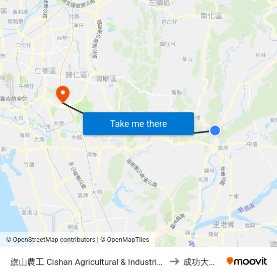 旗山農工 Cishan Agricultural & Industrial Vocational Senior High School to 成功大學歸仁校區 map