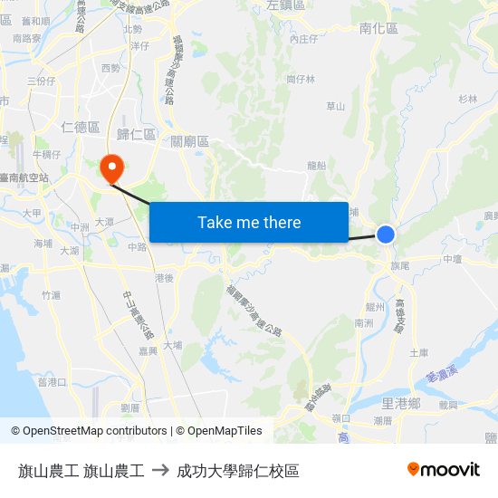 旗山農工 旗山農工 to 成功大學歸仁校區 map