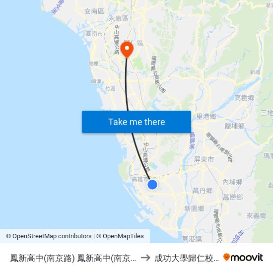 鳳新高中(南京路) 鳳新高中(南京路) to 成功大學歸仁校區 map