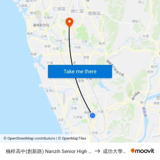 楠梓高中(創新路) Nanzih Senior High School(Chuangsin Rd.) to 成功大學歸仁校區 map