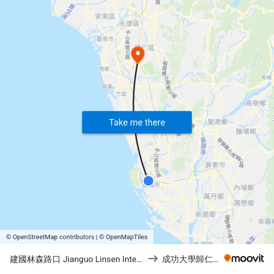 建國林森路口 Jianguo Linsen Intersection to 成功大學歸仁校區 map