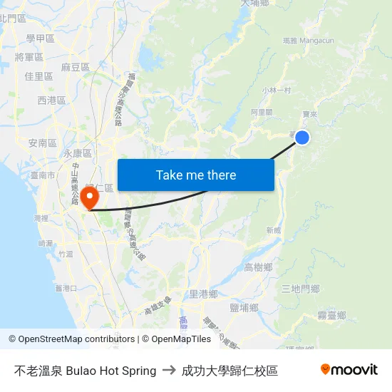 不老溫泉 Bulao Hot Spring to 成功大學歸仁校區 map
