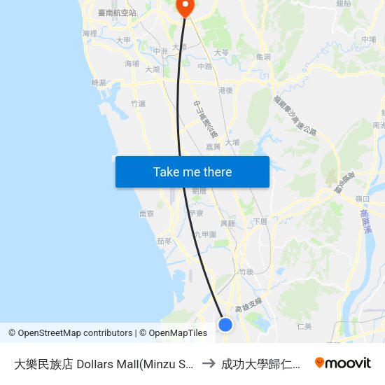 大樂民族店 Dollars Mall(Minzu Store) to 成功大學歸仁校區 map