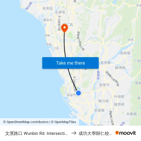 文濱路口 Wunbin Rd. Intersection to 成功大學歸仁校區 map