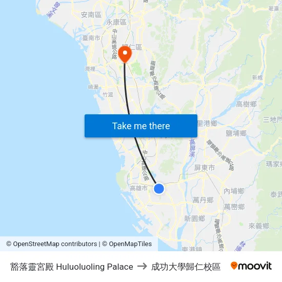 豁落靈宮殿 Huluoluoling Palace to 成功大學歸仁校區 map