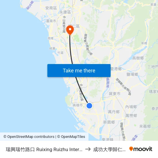 瑞興瑞竹路口 Ruixing Ruizhu Intersection to 成功大學歸仁校區 map