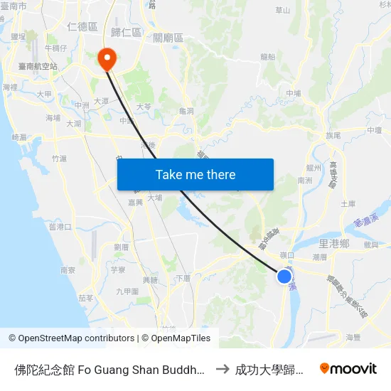 佛陀紀念館 Fo Guang Shan Buddha Museum to 成功大學歸仁校區 map