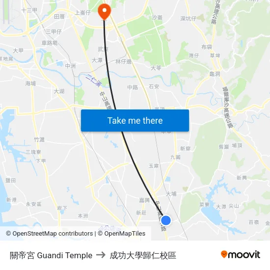 關帝宮 Guandi Temple to 成功大學歸仁校區 map