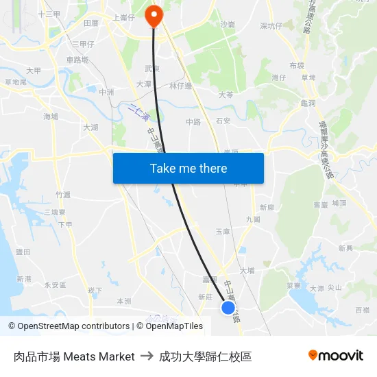 肉品市場 Meats Market to 成功大學歸仁校區 map