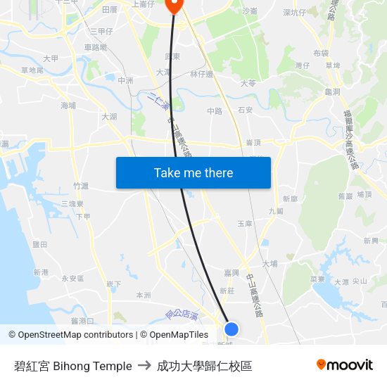 碧紅宮 Bihong Temple to 成功大學歸仁校區 map