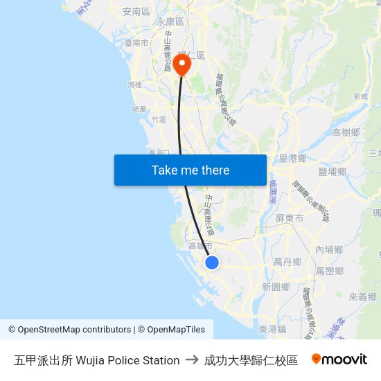 五甲派出所 Wujia Police Station to 成功大學歸仁校區 map