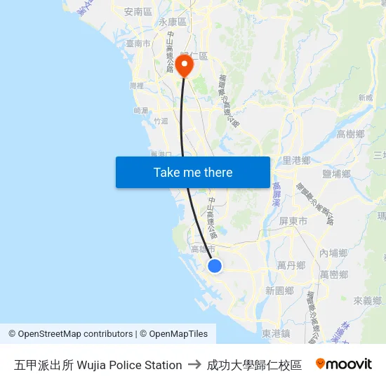 五甲派出所 Wujia Police Station to 成功大學歸仁校區 map