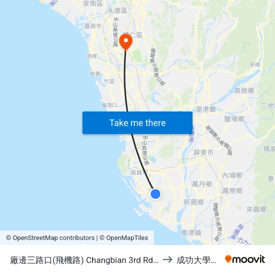 廠邊三路口(飛機路) Changbian 3rd Rd. Intersection(Feiji Rd.) to 成功大學歸仁校區 map
