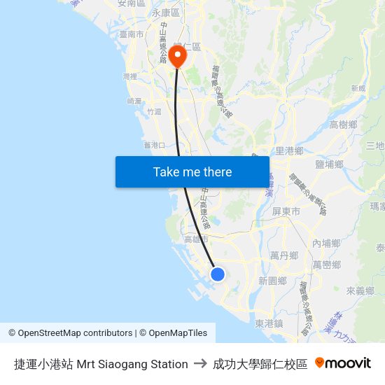 捷運小港站 Mrt Siaogang Station to 成功大學歸仁校區 map