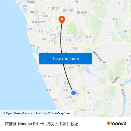 南溝路 Nangou Rd to 成功大學歸仁校區 map