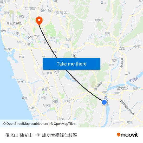 佛光山 佛光山 to 成功大學歸仁校區 map