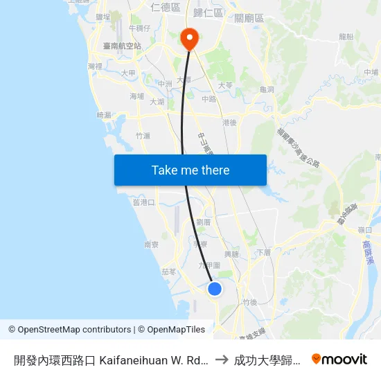 開發內環西路口 Kaifaneihuan W. Rd. Intersection to 成功大學歸仁校區 map