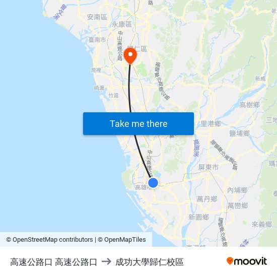 高速公路口 高速公路口 to 成功大學歸仁校區 map