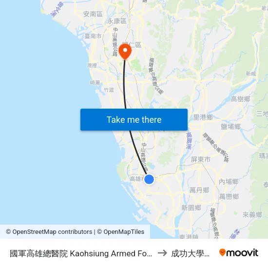 國軍高雄總醫院 Kaohsiung Armed Forces General Hospital to 成功大學歸仁校區 map