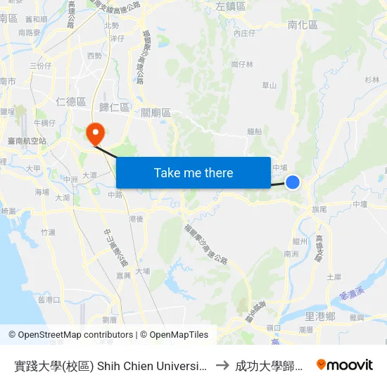 實踐大學(校區) Shih Chien University (Campus) to 成功大學歸仁校區 map